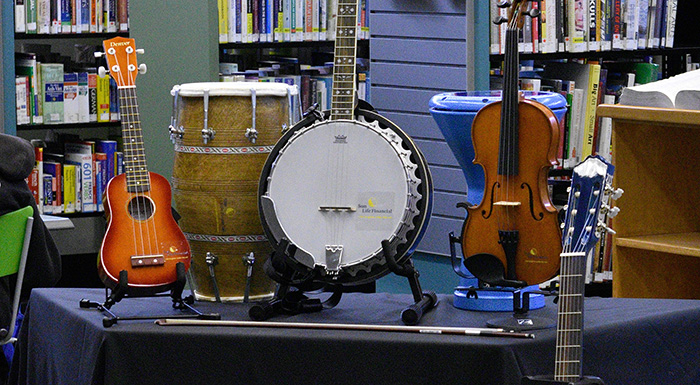 Ukulele, banjo, violin and other instruments available to borrow