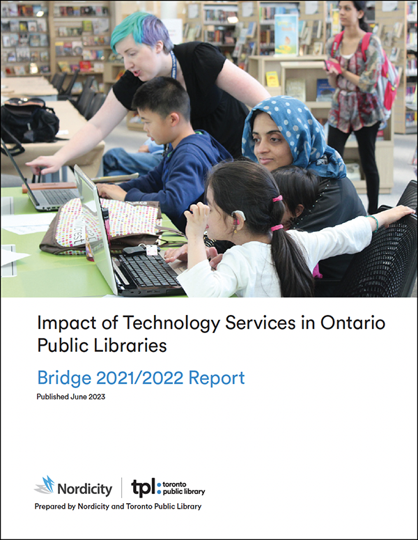 cover of the Bridge 2021/2022 report. Impact of Technology Services in Ontario Public Libraries