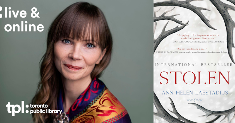 picture of presenter and author Ann-Helén Laestadius and the cover of her book, Stolen.