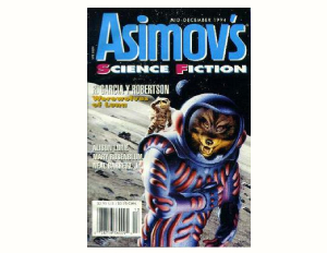 Publication cover with wolf creature in futuristic suit